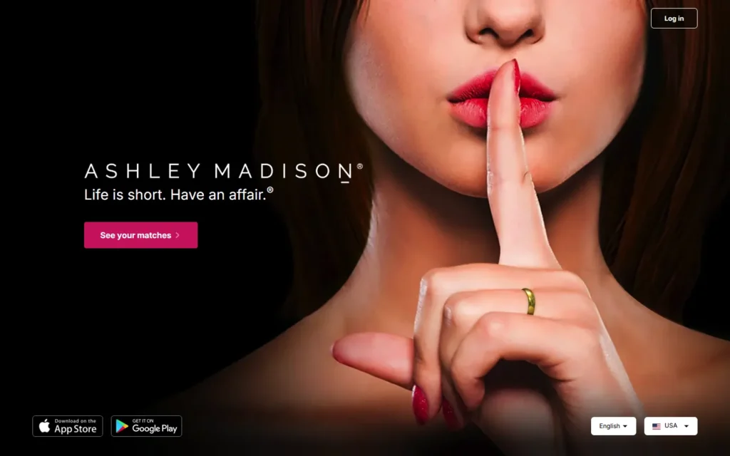 Screenshot of the Ashley Madison website for the 2025 review